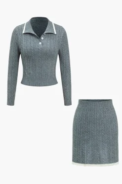 Cable Knit Color Block Skirt Set