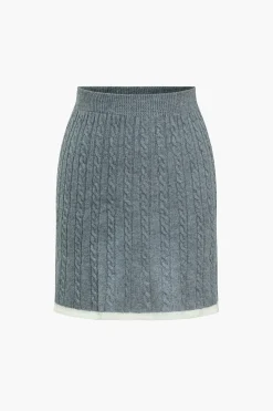 Cable Knit Color Block Skirt Set
