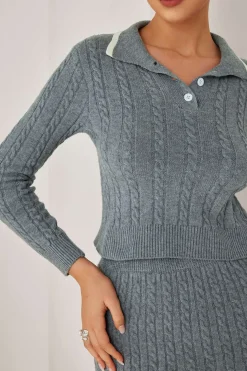 Cable Knit Color Block Skirt Set