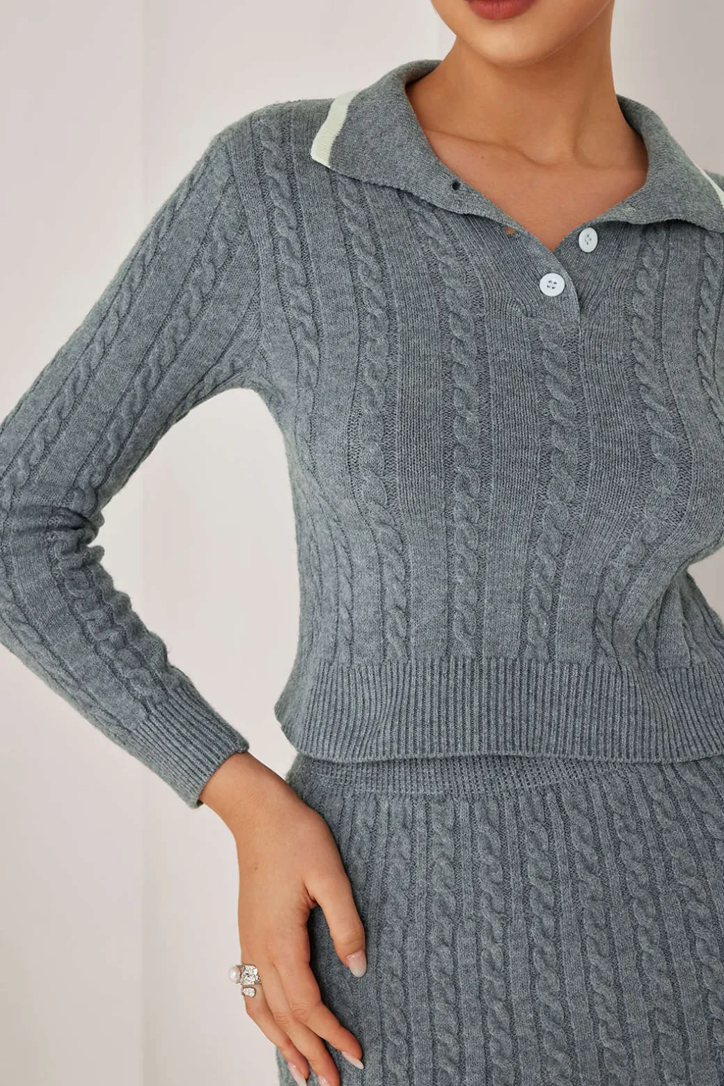Cable Knit Color Block Skirt Set
