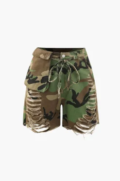 Camo Destroyed Cargo Shorts
