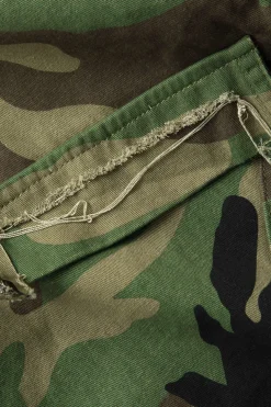 Camo Frayed Hem Cargo Skirt