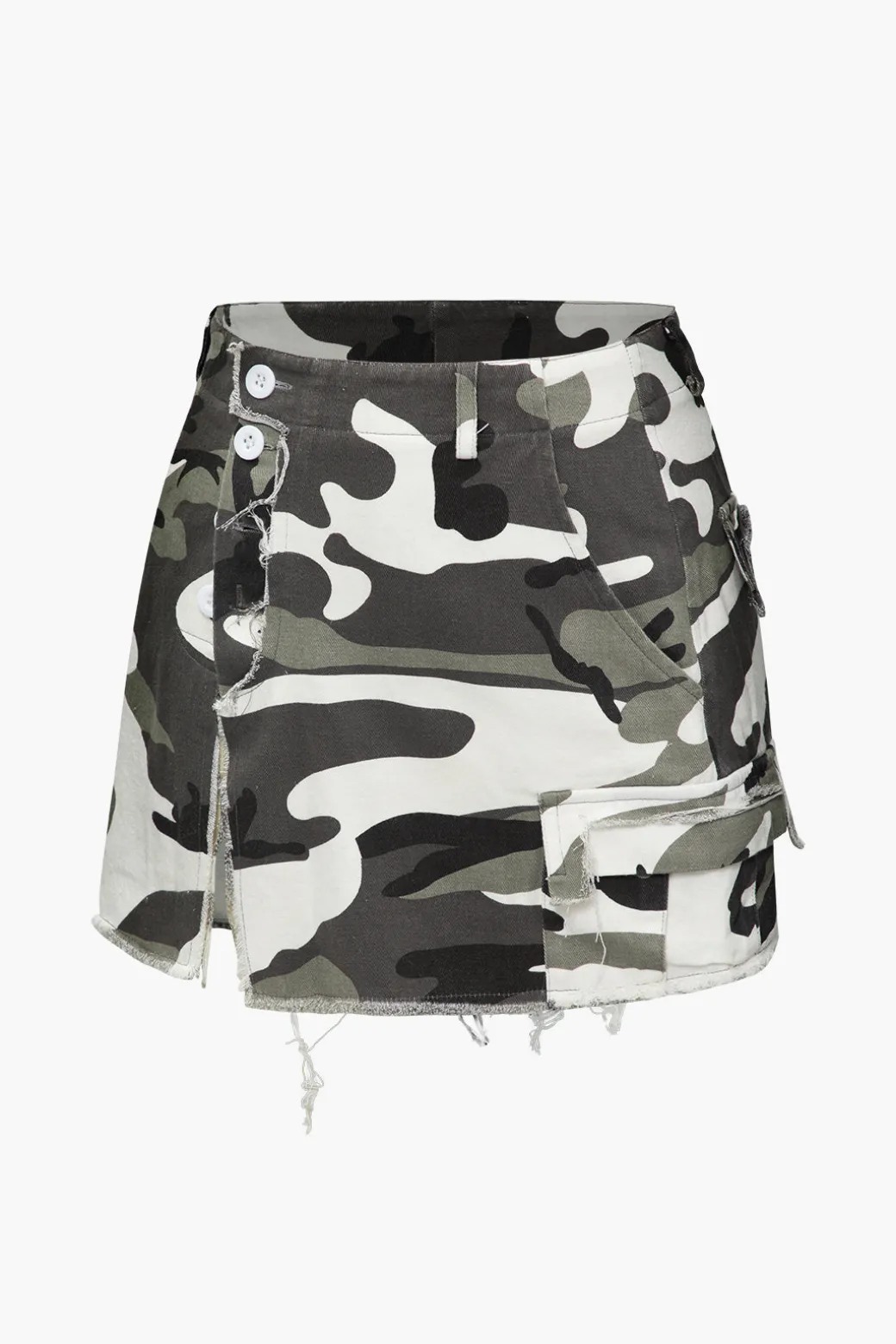 Camo Frayed Hem Cargo Skirt