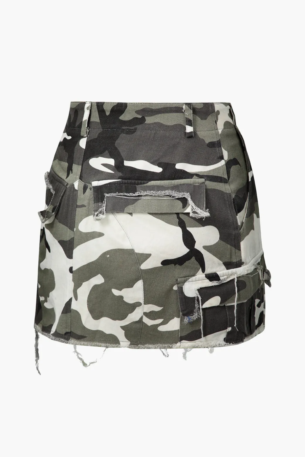 Camo Frayed Hem Cargo Skirt