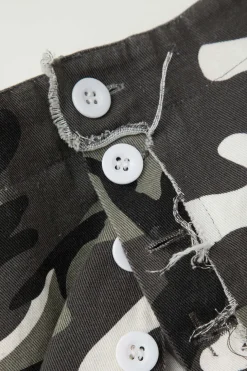 Camo Frayed Hem Cargo Skirt