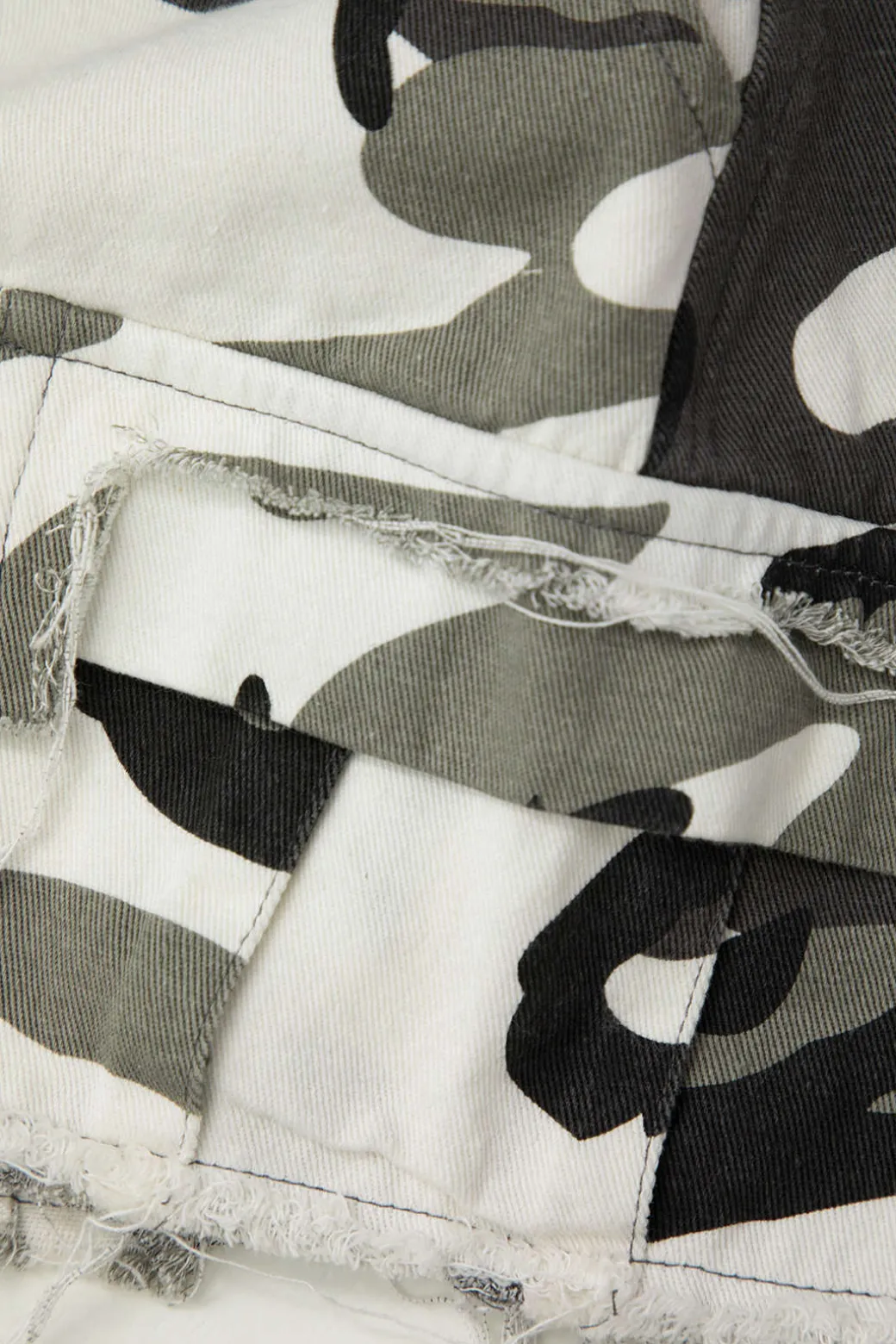 Camo Frayed Hem Cargo Skirt