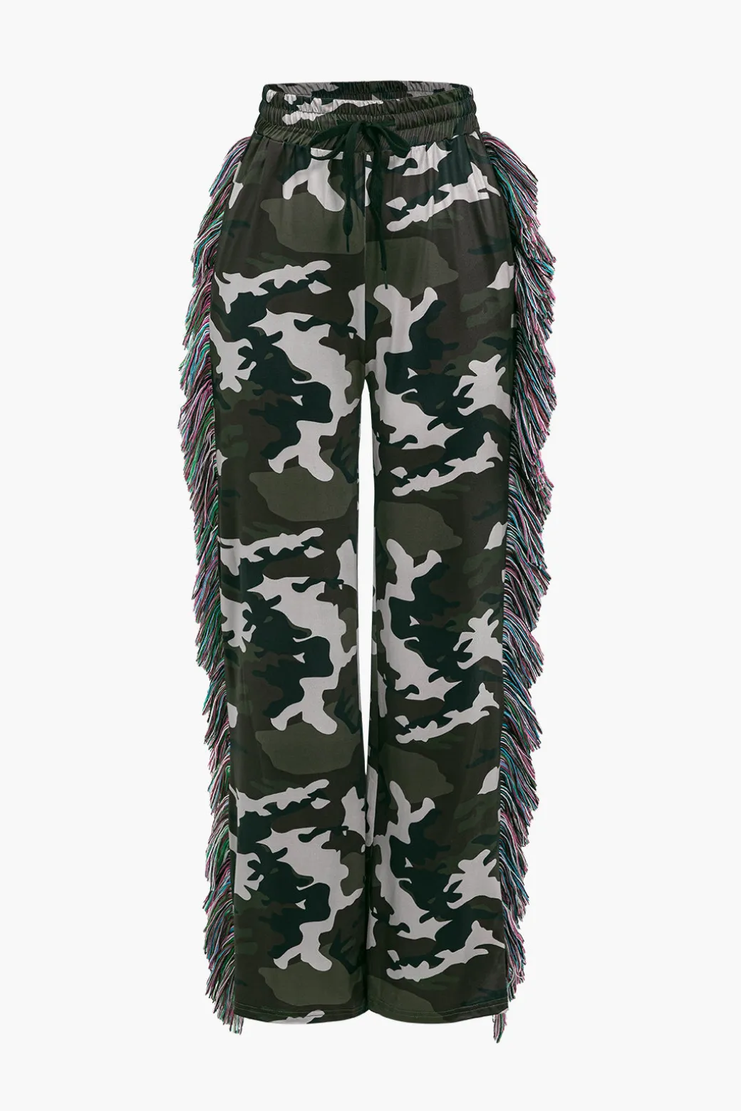 Camo Print Fringe Pocket Top And Trouser Set
