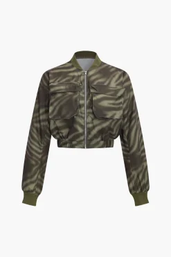Camo Print Zipper Pocket Jacket