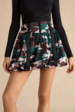 Camo Print Zipper Puff Skirt