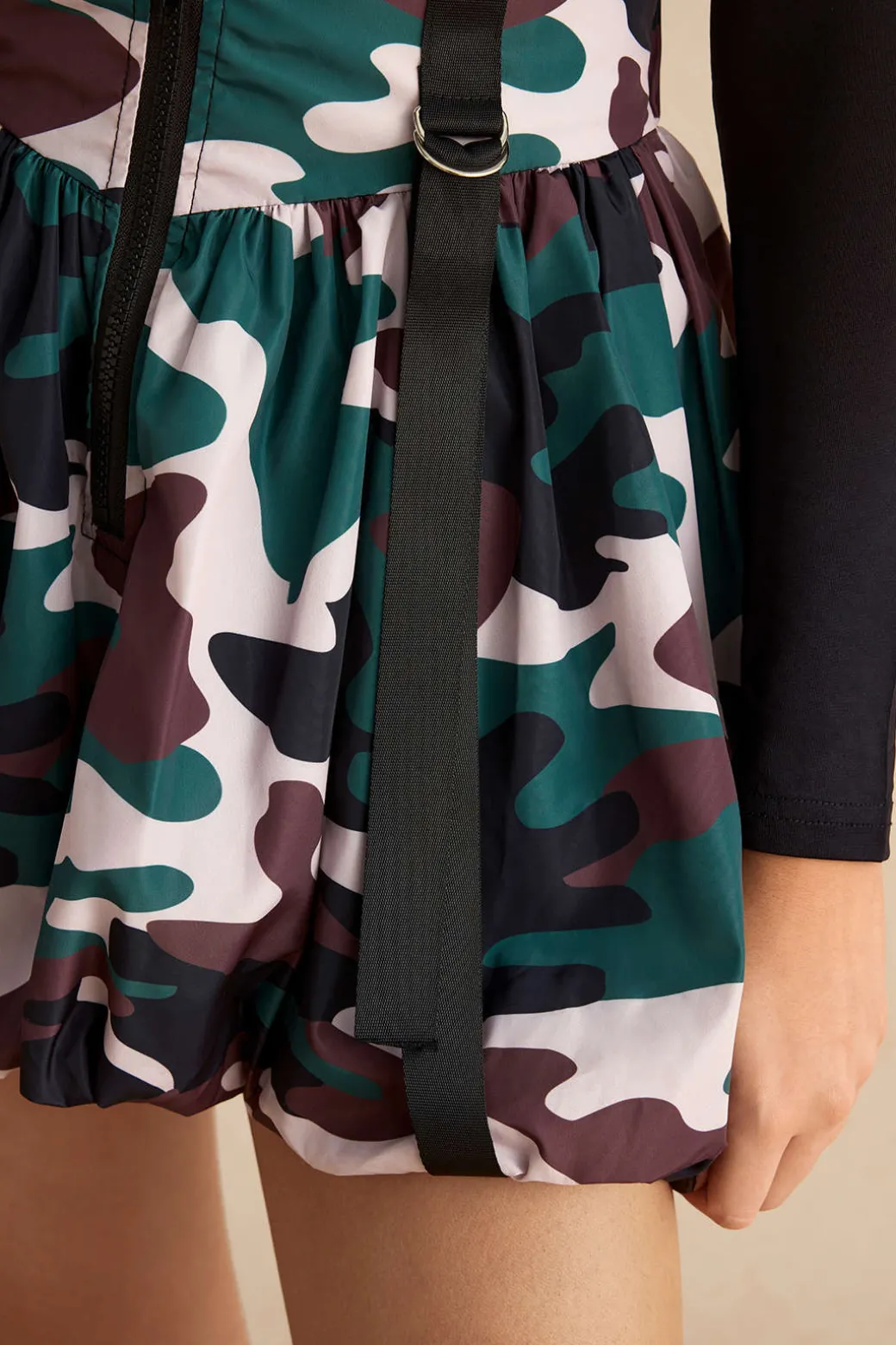 Camo Print Zipper Puff Skirt