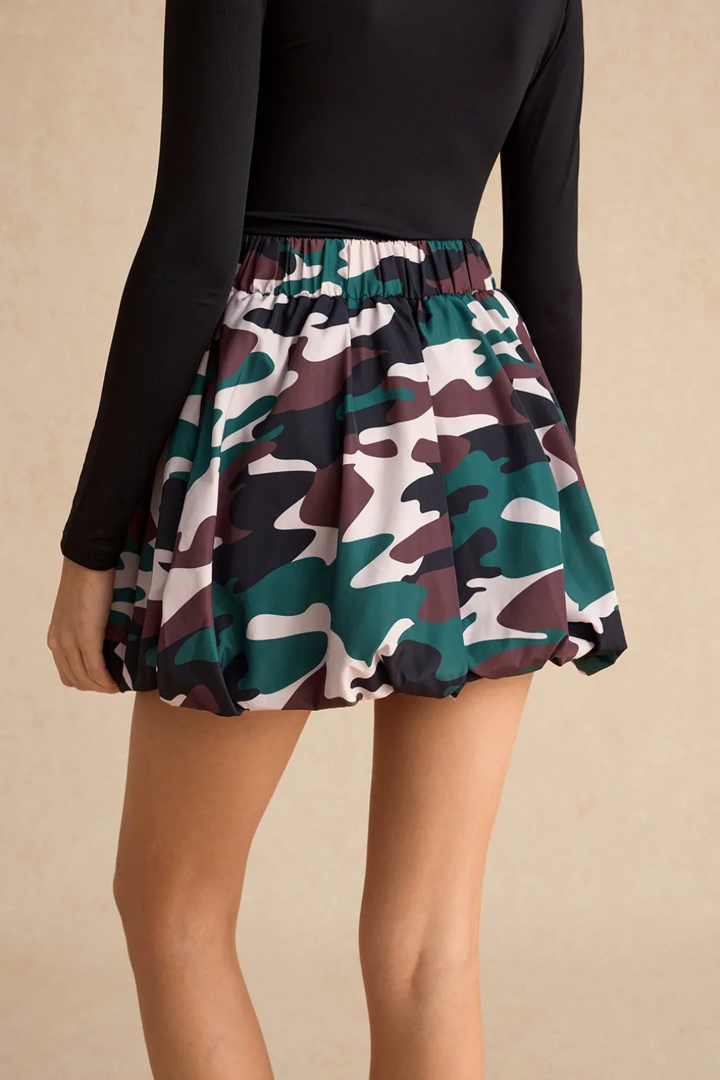 Camo Print Zipper Puff Skirt