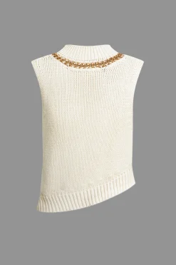 Chain Asymmetrical Hem Sweater Tank Top