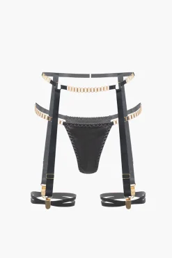 Chain Bustier Contrast Mesh Lingerie Garter Set