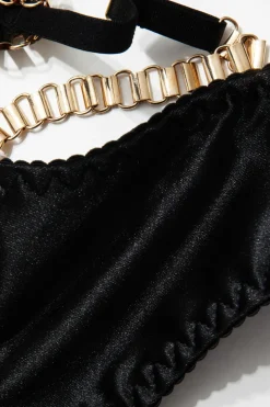Chain Bustier Contrast Mesh Lingerie Garter Set