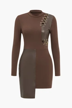 Chain Patchwork Long Sleeve Mini Dress