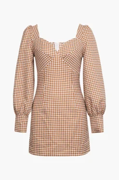 Check Print Bust Long Sleeve Mini Dress