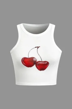 Cherry Print Crop Tank Top