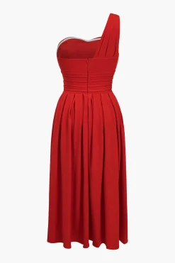 Chiffon Sleeveless One Shoulder Midi Dress