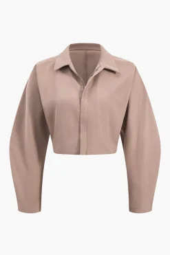 Collar Long Sleeve Crop Top And Trousers Set