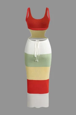 Color Block Backless Cami Knit Dress