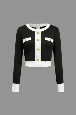 Color Block Button Pocket Skirt Set
