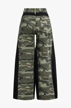 Color Block Camo Print Patchwork Trousers