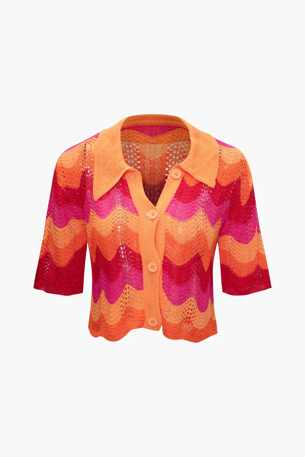 Color Block Crochet Knit Short Sleeve Top