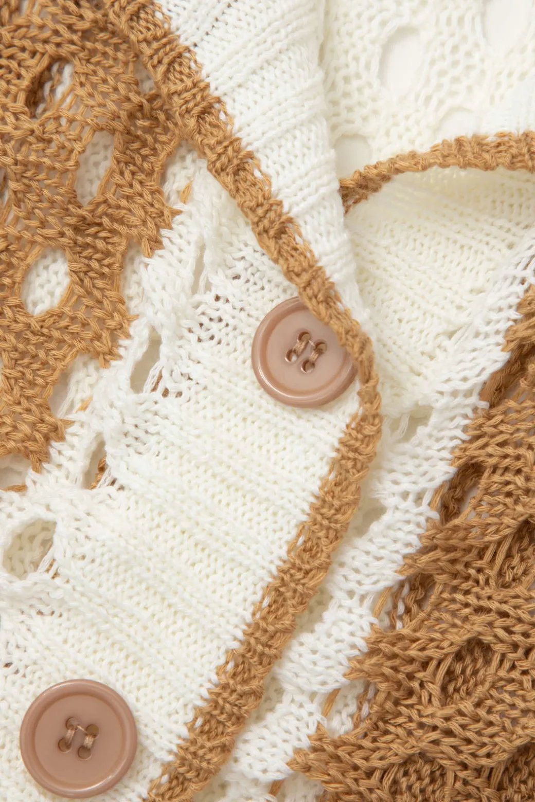 Color Block Crochet Open Knit Button Up Top And Shorts Set