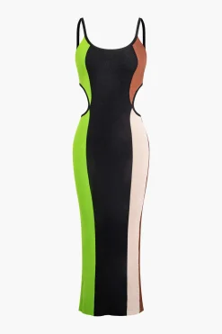 Color Block Cut Out Slip Knit Midi Dress