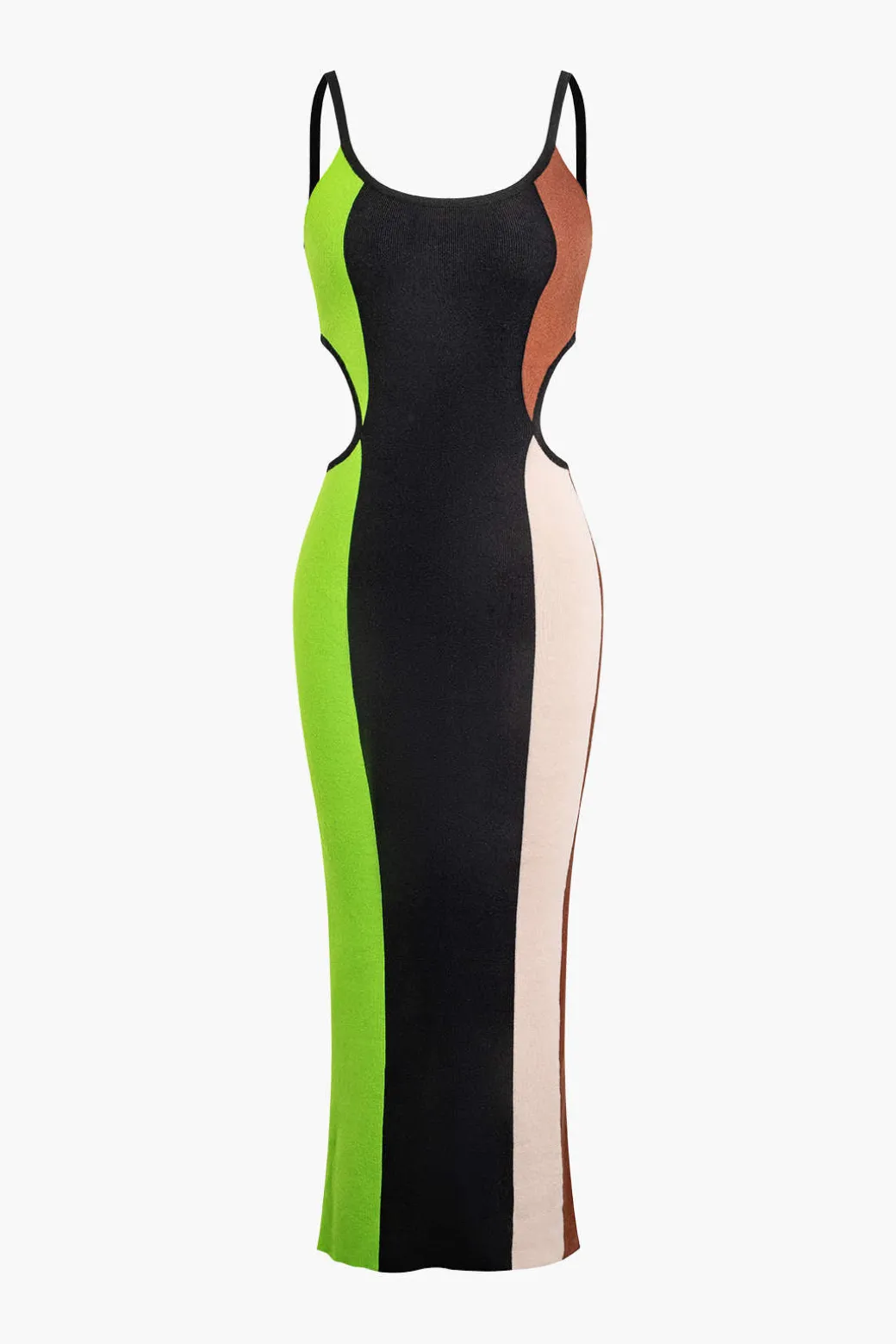 Color Block Cut Out Slip Knit Midi Dress