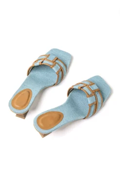 Color Block Faux Leather Denim Contrast Binding Asymmetrical Open Toe Mid Heel Sandals