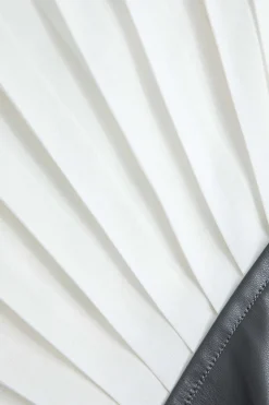 Color Block Faux Leather Pleated Asymmetrical Skirt