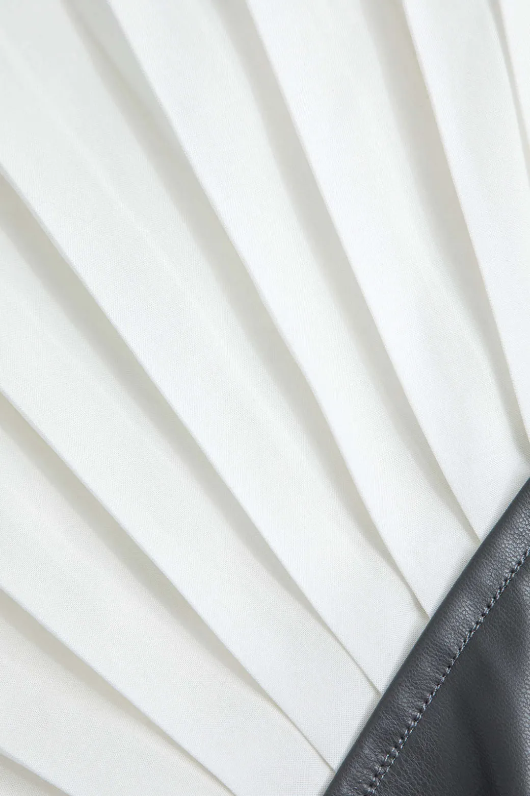 Color Block Faux Leather Pleated Asymmetrical Skirt