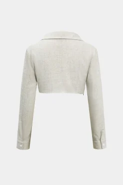Color Block Faux Leather Linen Ruched Long-Sleeve Shirt