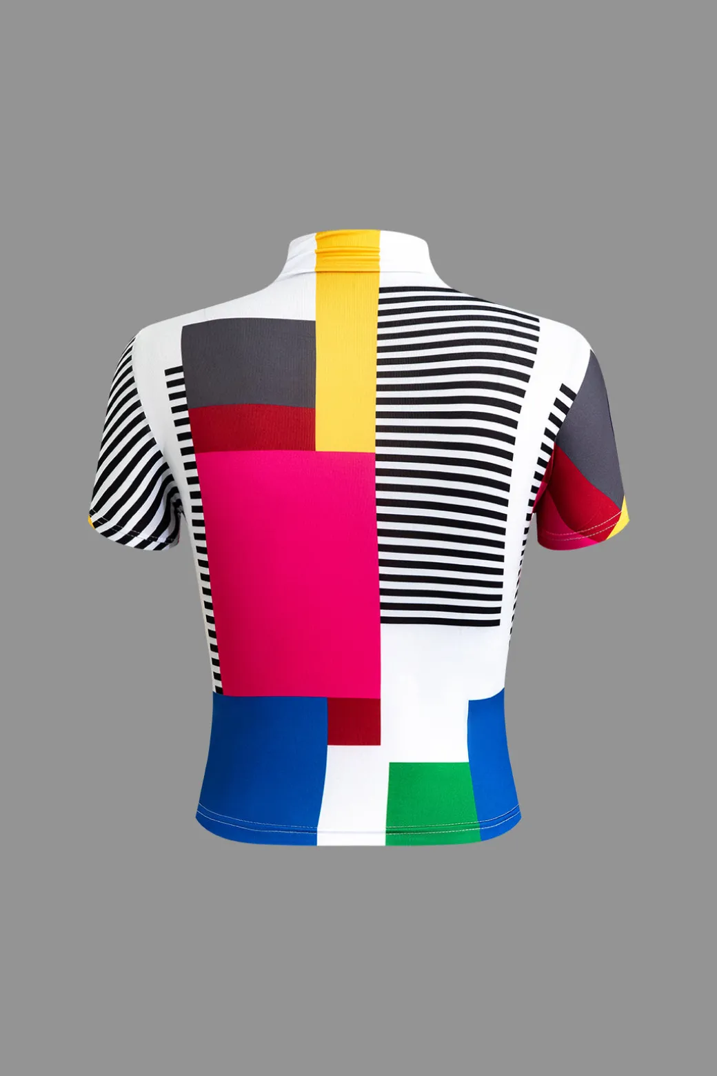Color Block Patchwork Mock Neck T-shirt