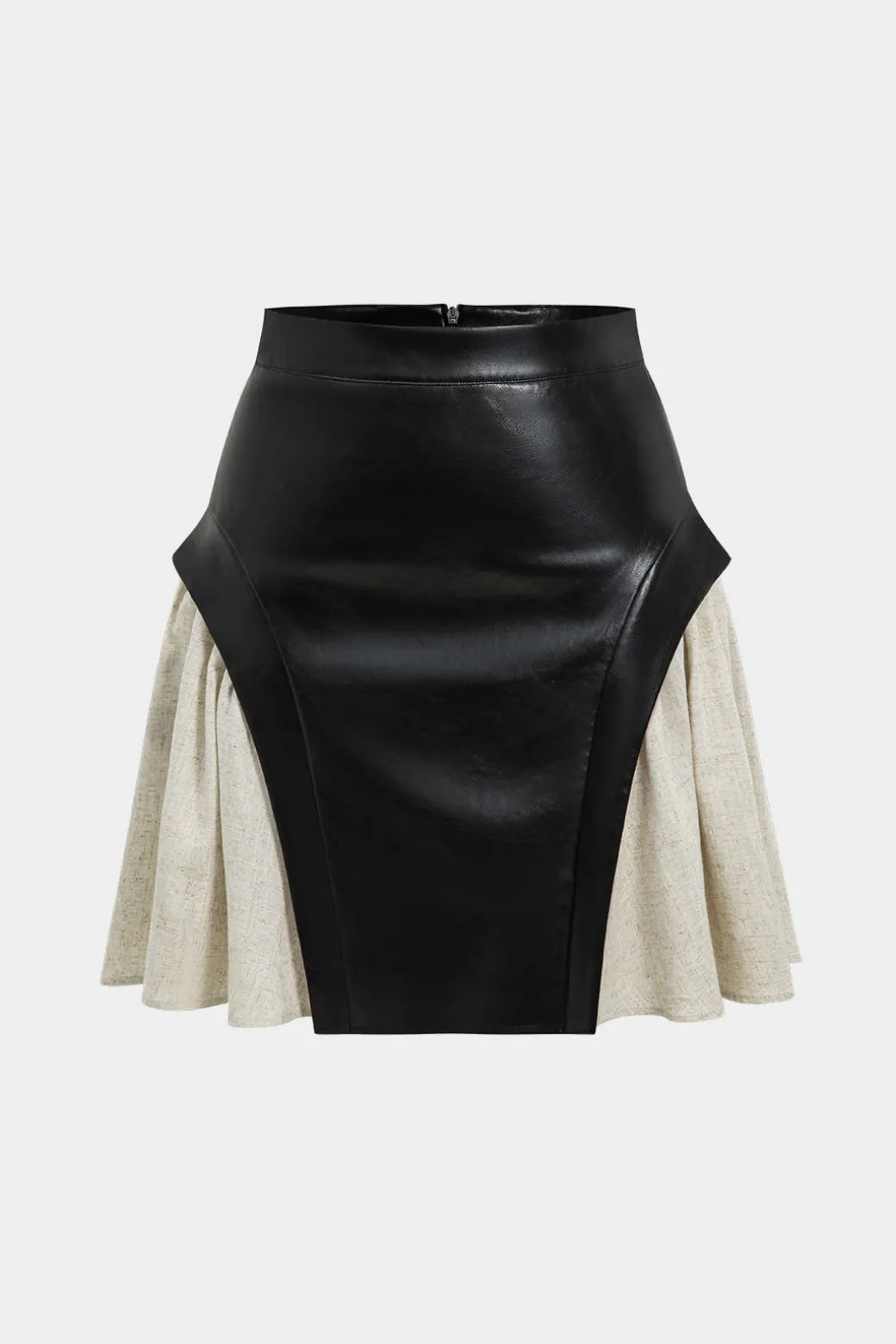 Color Block Patchwork Ruched Zipper Skirt