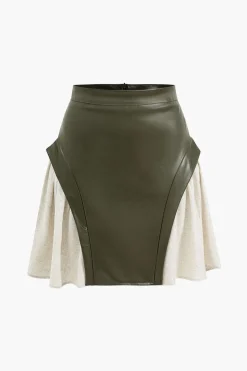 Color Block Patchwork Ruched Zipper Skirt