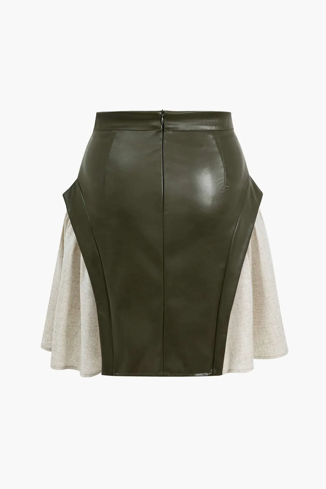 Color Block Patchwork Ruched Zipper Skirt