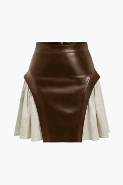 Color Block Patchwork Ruched Zipper Skirt