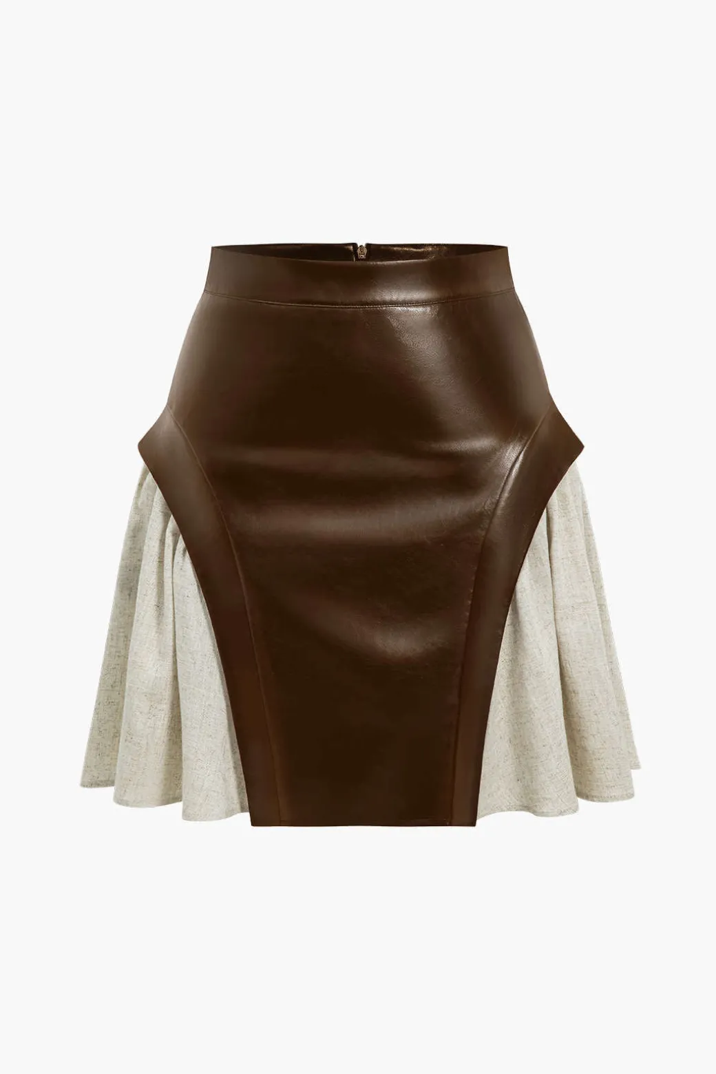 Color Block Patchwork Ruched Zipper Skirt