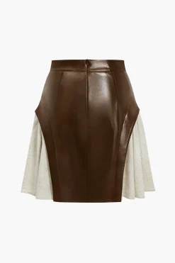 Color Block Patchwork Ruched Zipper Skirt