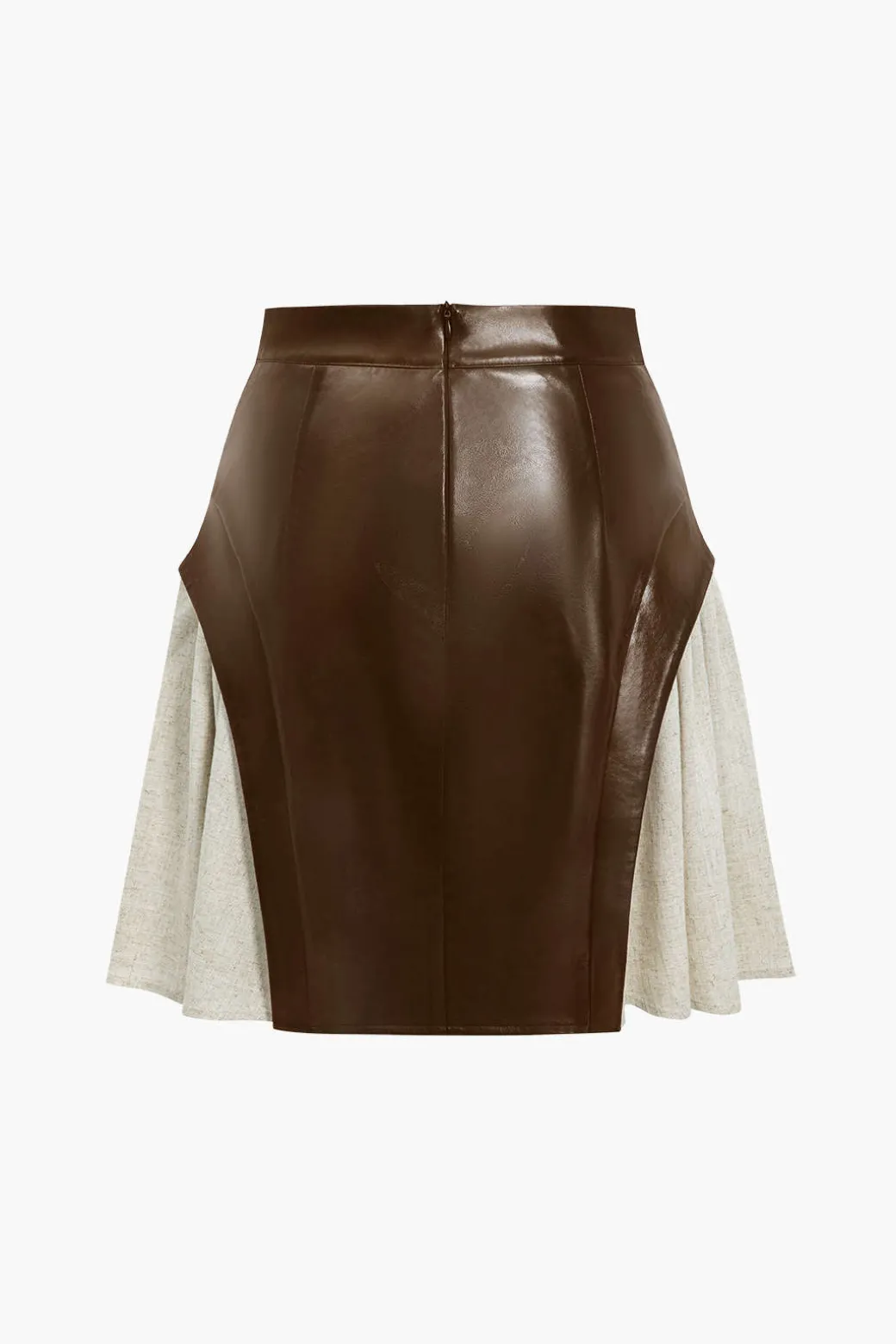 Color Block Patchwork Ruched Zipper Skirt