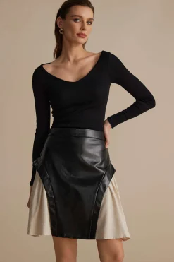 Color Block Patchwork Ruched Zipper Skirt