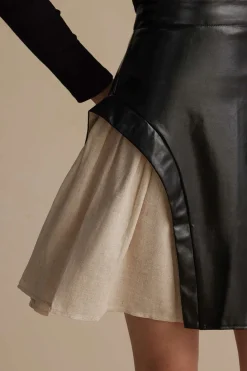 Color Block Patchwork Ruched Zipper Skirt