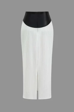 Color Block Pleated Zipper Skirt