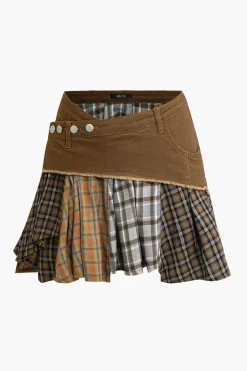 Color Block Print Denim Patchwork Mini Skirt