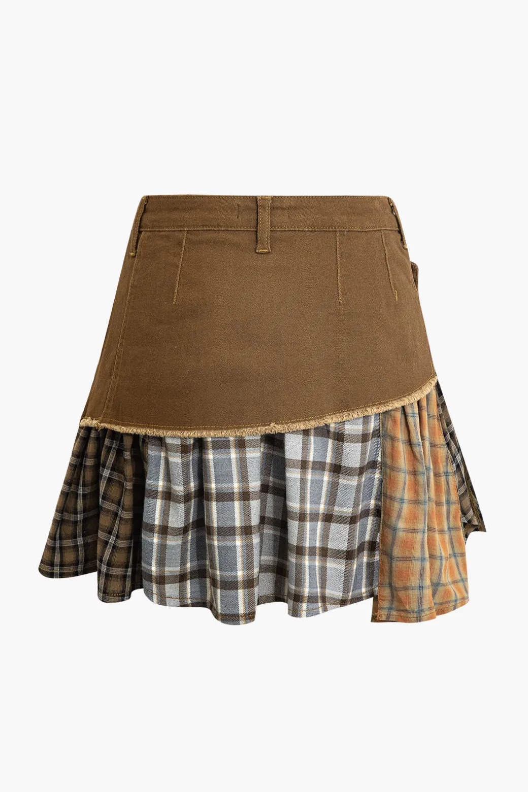 Color Block Print Denim Patchwork Mini Skirt