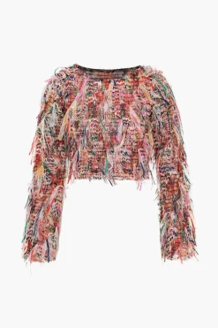 Color Block Print Fringe Long-Sleeve Shirt
