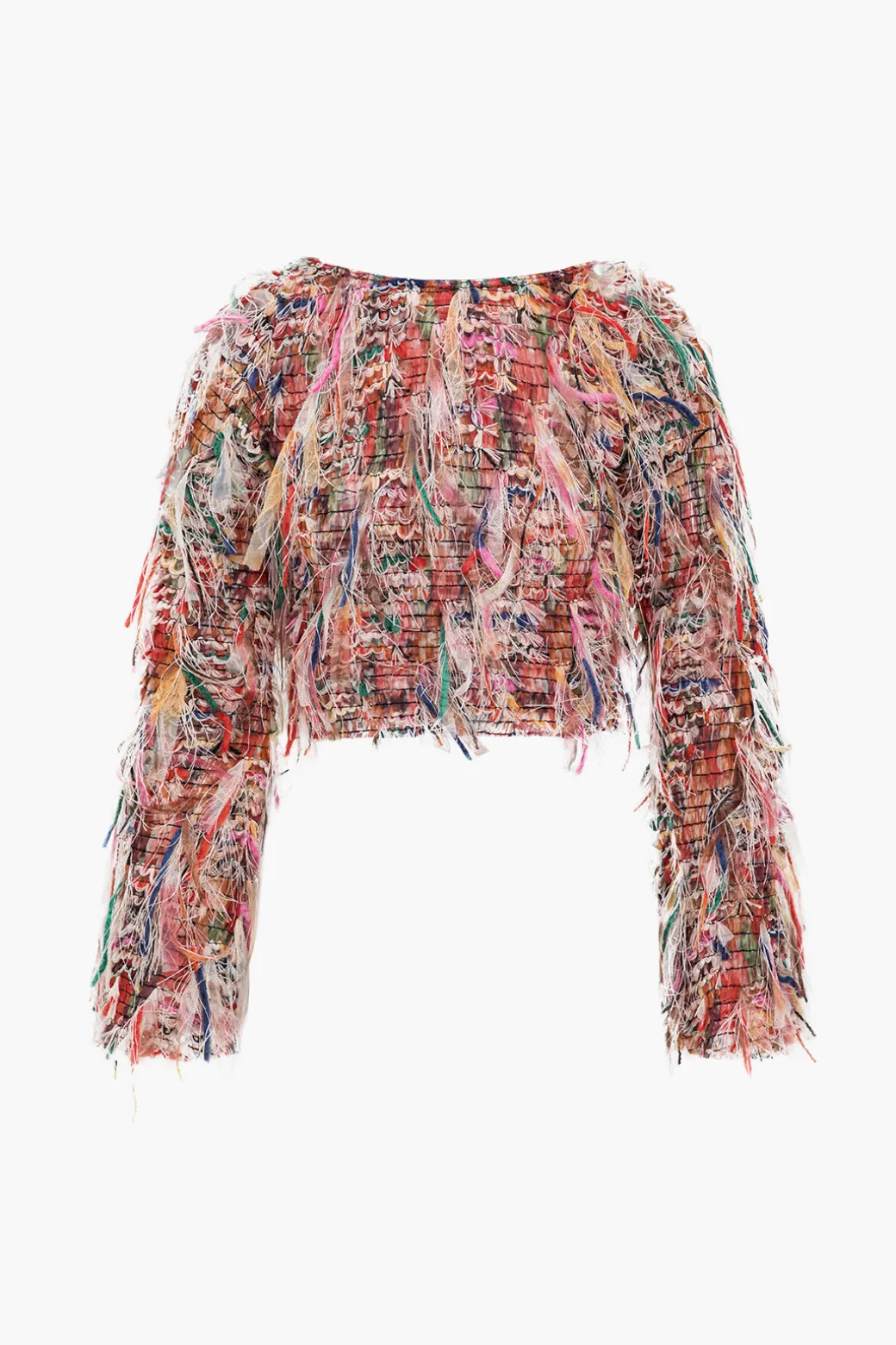 Color Block Print Fringe Long-Sleeve Shirt