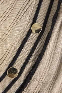 Color Block Print Knit Button Metallic Fake Pockets Dress